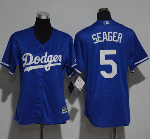 Dodgers #5 Corey Seager Blue Alternate Women's Stitched MLB Jersey - Click Image to Close